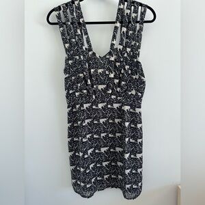Black (Dark Navy) and White Printed Mini Dress with Funky Back and Strap Details